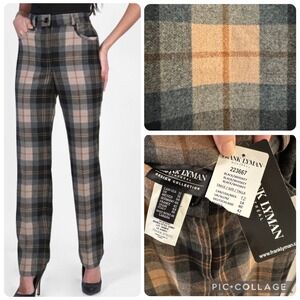 Frank Lyman Montreal NWT Plaid Trousers Pants Black Whiskey Brown Size 12 Chic